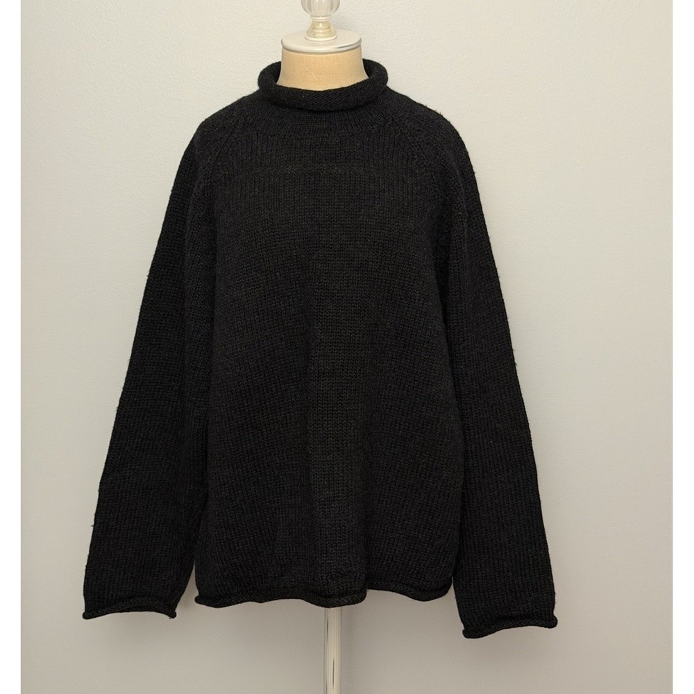 Vintage J Crew Oarsman Sweater Men's L Wool Roll Neck Charcoal Grey Fisherman